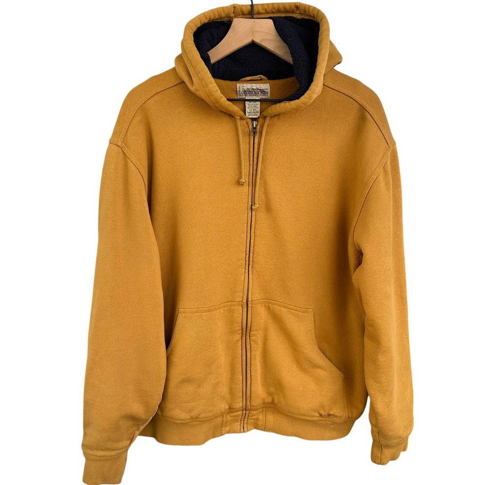 LL Bean Katahdin Iron Works Sherpa Lined Hoodie Mustard Yellow Mens Large 285369